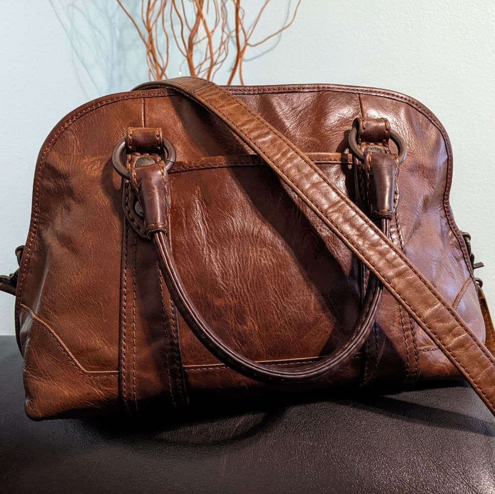Frye Domed Satchel Leather Handbag - Dark Brown - Picture 2 of 12